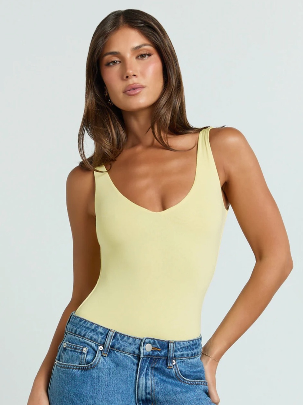 NWOT Showpo Yellow Scoop Neck Bodysuit